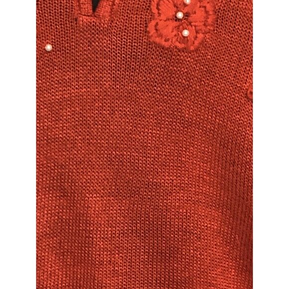Adrian Delafield Women’s Orange Sweater Size PXL Embroidered Pearl Accents - Picture 3 of 7